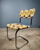 SOLD 6 x Chrome Cantilever Retro Geometric Fabric Dining Chairs Mid Century Vintage MCM