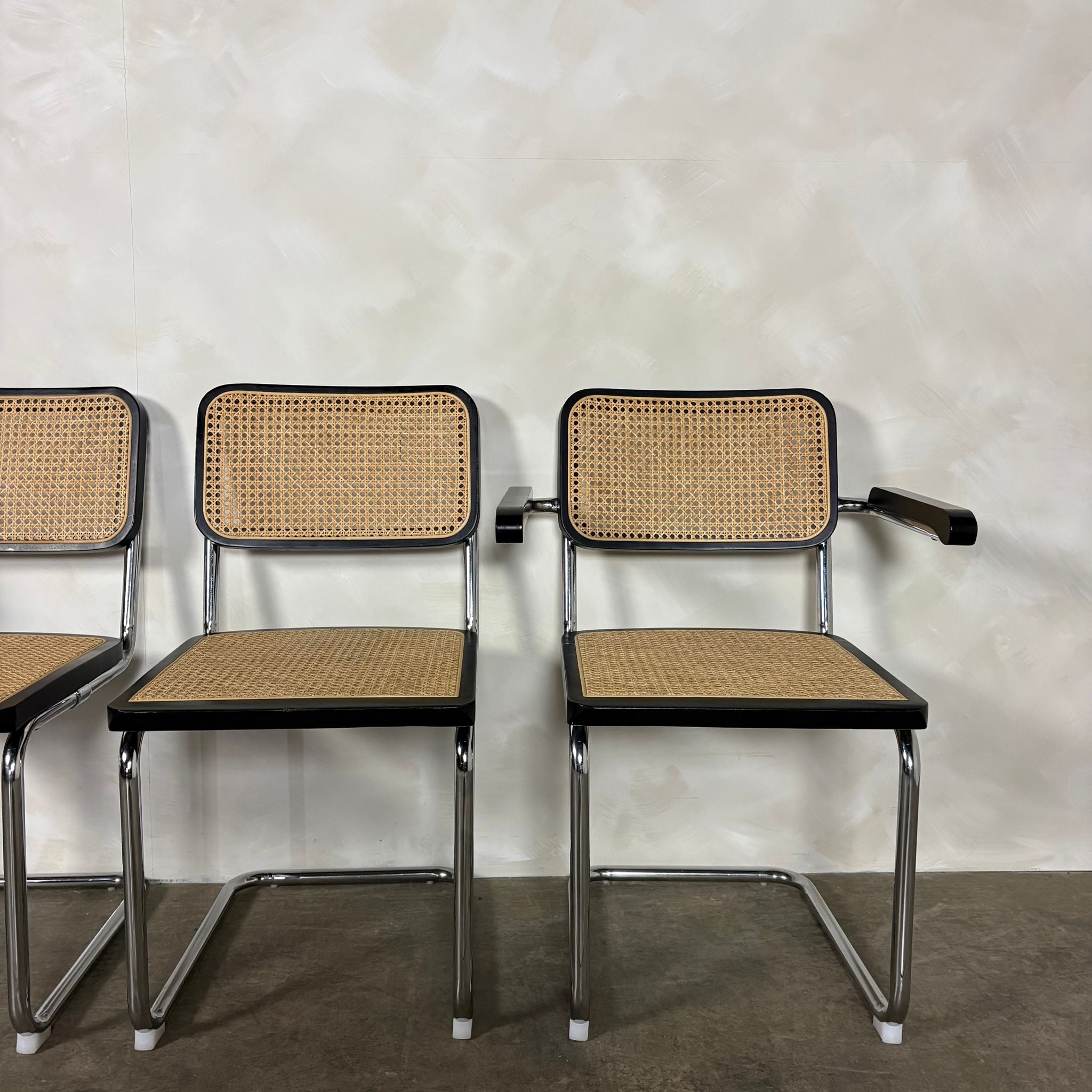Four Black Cane Rattan Marcel Breuer Cesca Dining Chairs Mid Century Vintage Retro MCM