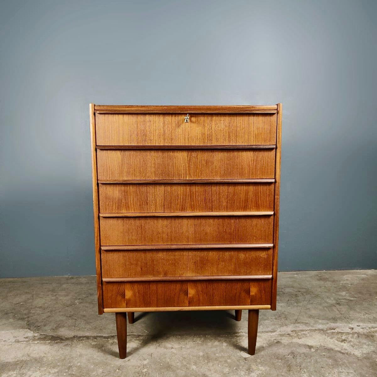 SOLD Mid Century Teak Tall Boy Chest Of Drawers By Hanjberg Møbelfabrik