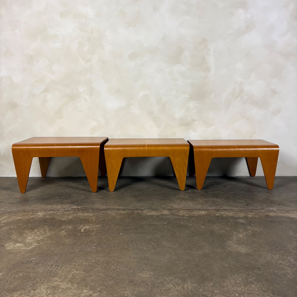 Marcel Breuer For Isokon Set Of Three Bent Beech Plywood Nesting Tables 1960s Mid Century Vintage Retro MCM
