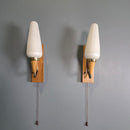 SOLD Pair Of Teak Brass Glass 1960s Wall Lights Mid Century Vintage Retro MCM