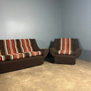 Mid Century Three Seater Striped Brown Sofa Vintage Retro MCM