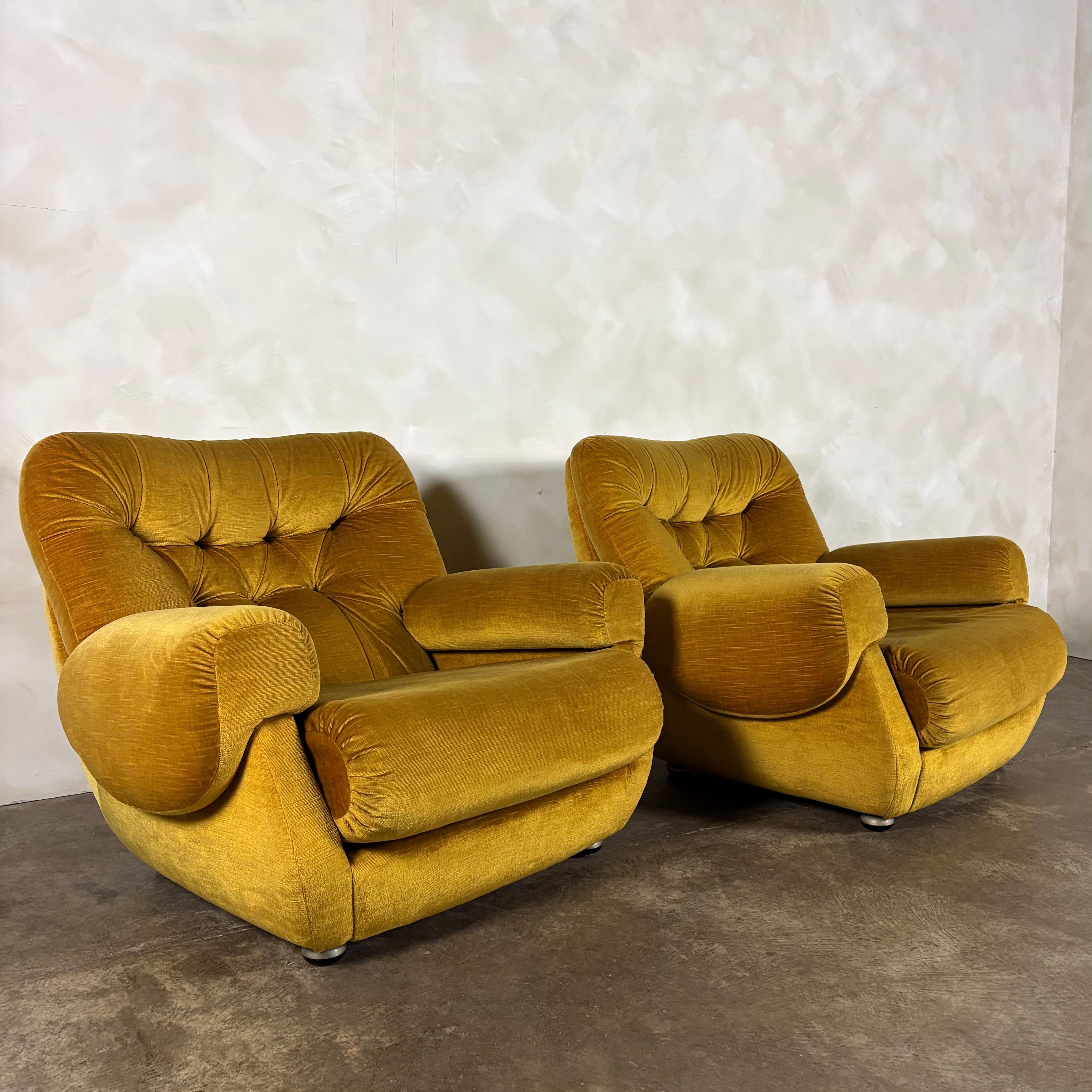 SOLD Mid Century G Plan Georgina Yellow Three Seater Sofa & Matching Pair Of Armchairs Yellow Velvet Vintage Retro MCM