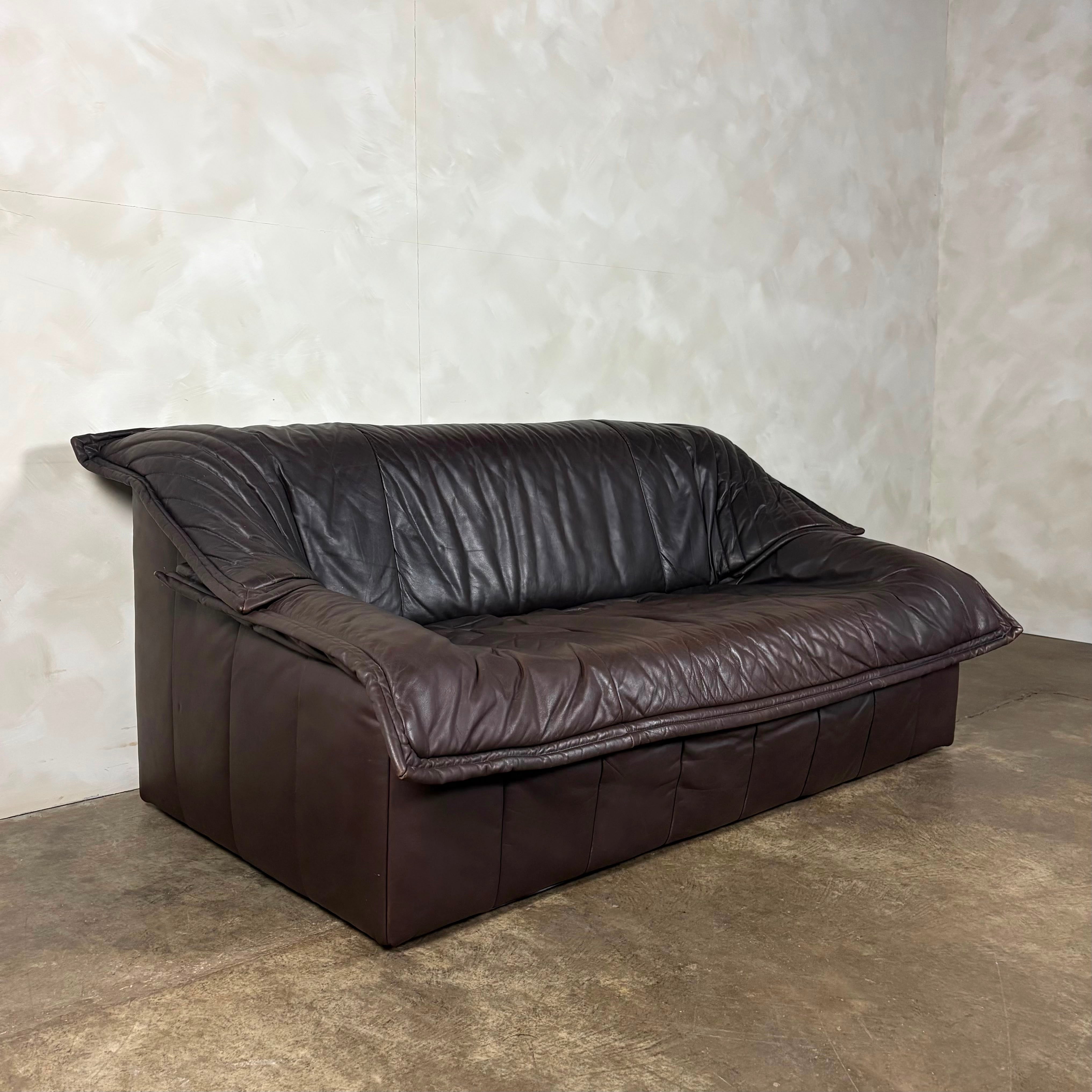 Dark Brown Italian Post Modern Leather Imbottiti Wilma Three Seater Sofa Mid Century Vintage Retro MCM