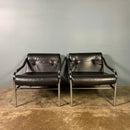 SOLD Mid Century Pair Of Pieff Beta Black Leather Lounge Chairs Vintage Retro MCM