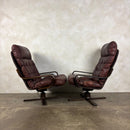 Pair Of Scandinavian Brown Leather Lounge Chairs Mid Century Vintage Retro MCM
