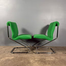 Six Green Italian Pace Chrome Dining Chairs & Glass Dining Table Mid Century Vintage Retro MCM