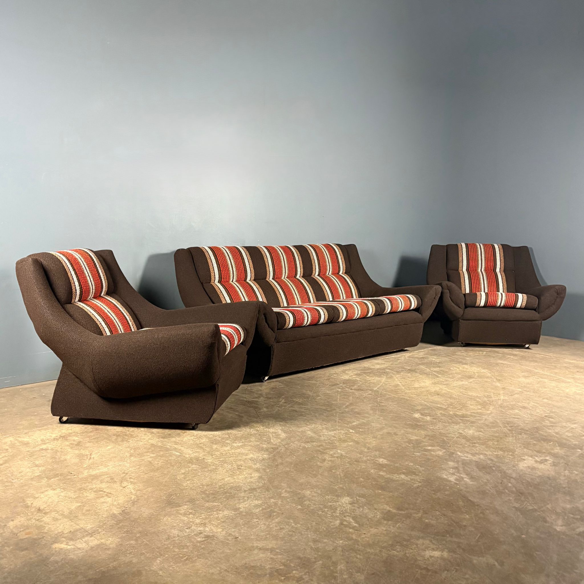 Mid Century Striped Brown Armchair Vintage Retro MCM