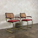 Four Brass Pink Cane Rattan Marcel Breuer Cesca Dining Chairs Mid Century Vintage Retro MCM