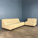 Tetrad Off White Ivory Leather Three Seater Modular Sofa/Chairs Mid Century Vintage Retro MCM