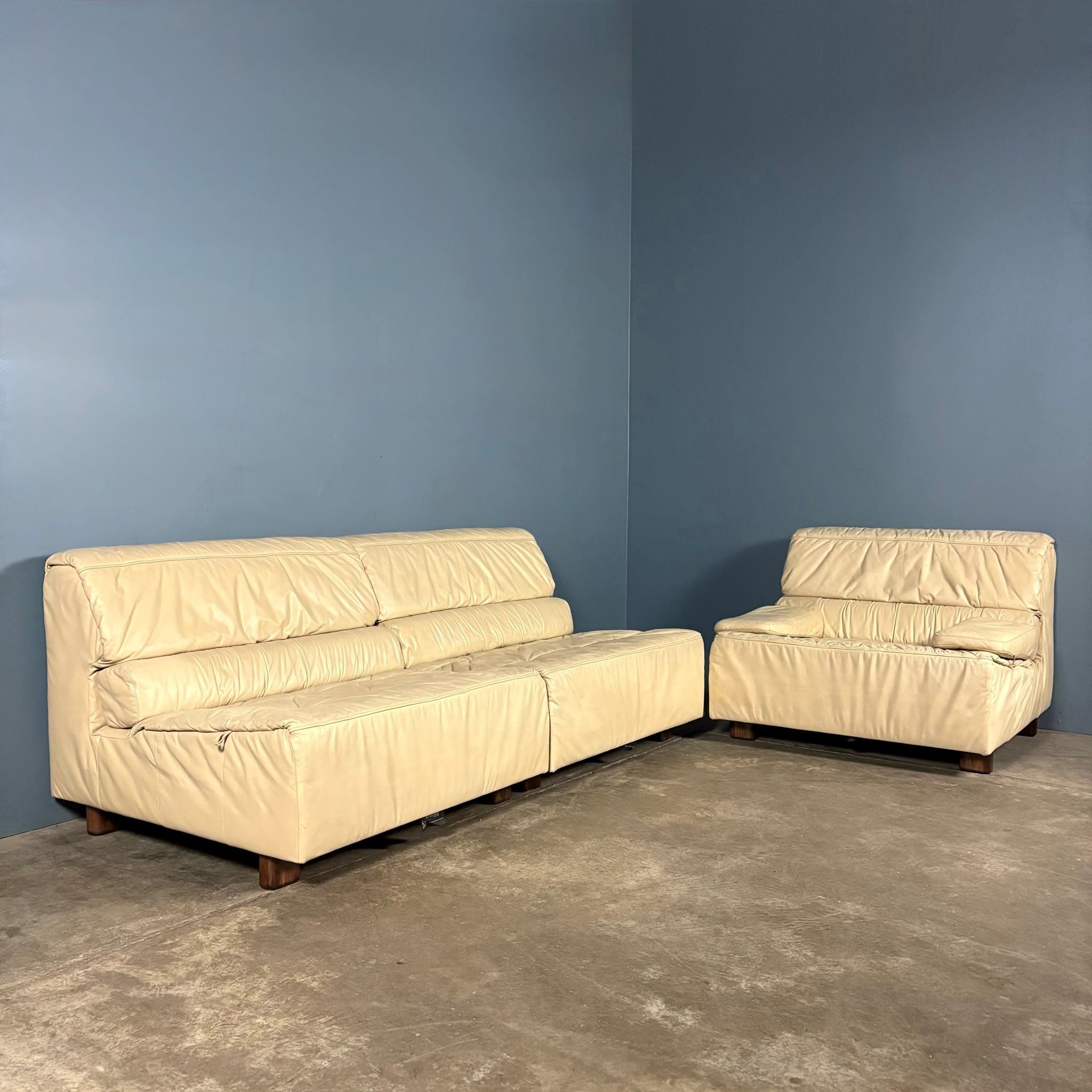 Tetrad Off White Ivory Leather Three Seater Modular Sofa/Chairs Mid Century Vintage Retro MCM