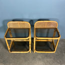 Pair Of Cane Rattan Bamboo Bedside Tables Mid Century Vintage Retro MCM