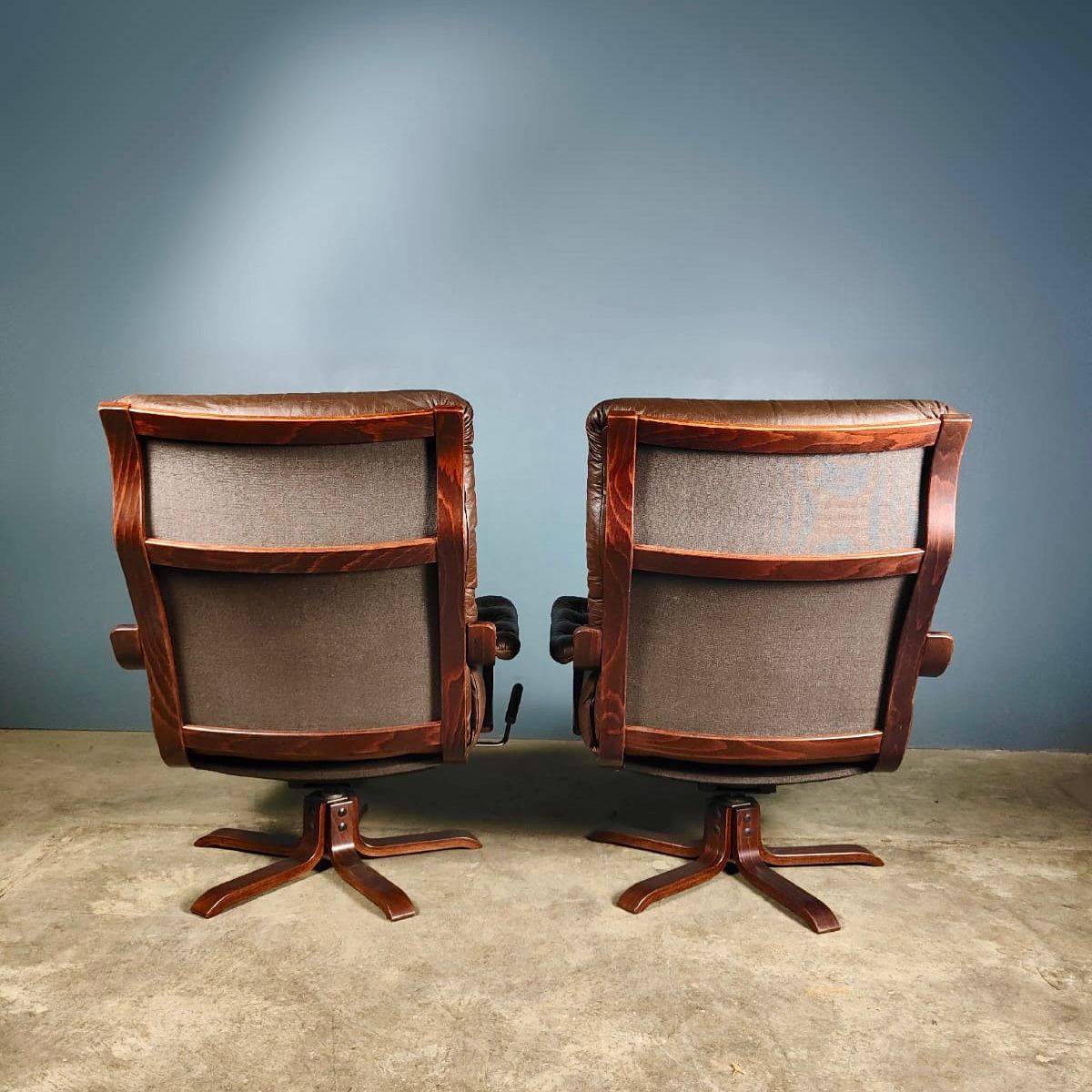 SOLD Mid Century Pair Of Göte Möbler Brown Leather Swivel Chair Lounge Armchairs Vintage Retro MCM