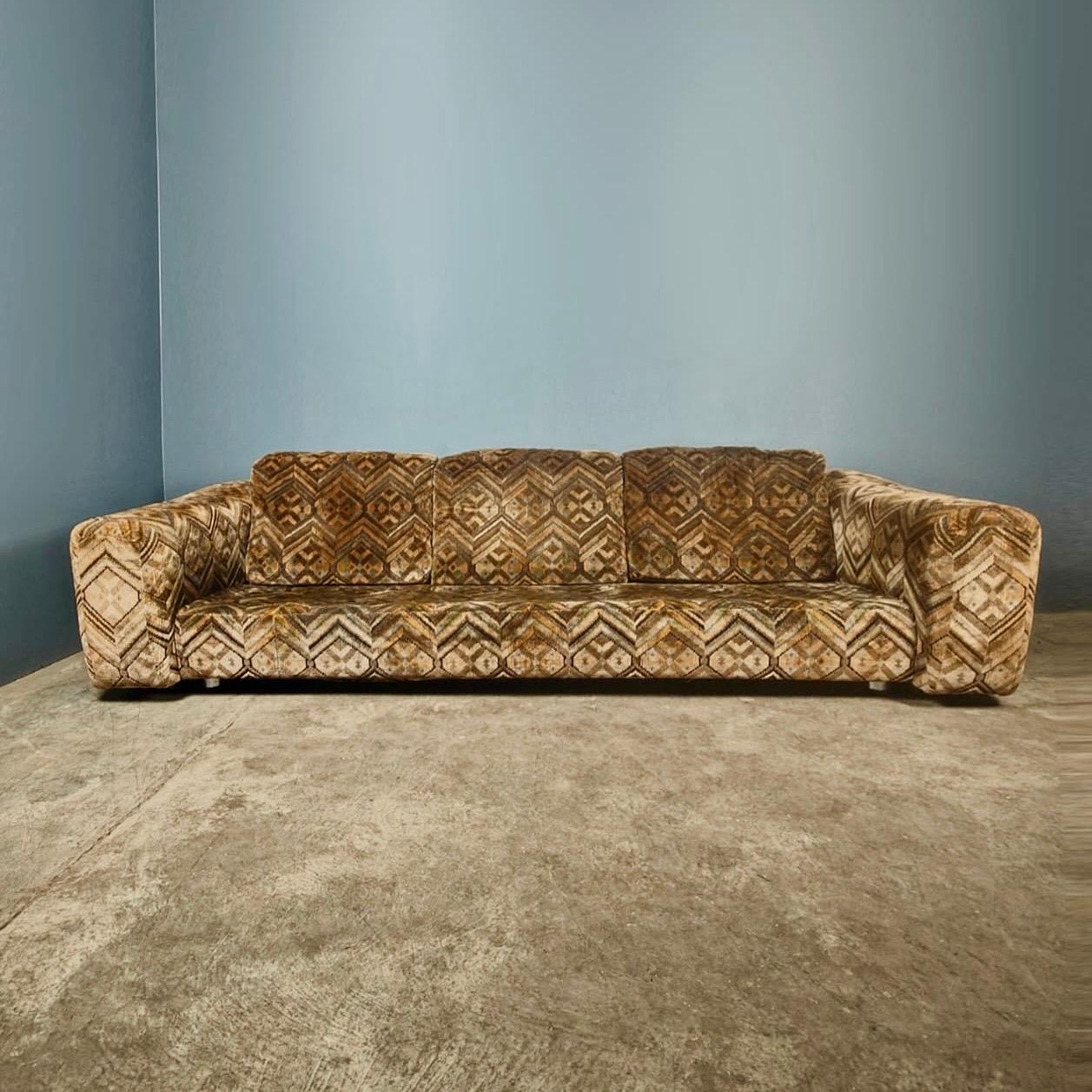 Pattern Sofa SOLD Mid Century Geometric Pattern Fabric Three Seater Sofa Vintage Re ...