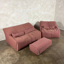 Pink Two Seater Sofa, Armchair & Footstool Annie Hiéronimus Ligne Roset 1980 Post Modern Cinna Mid Century Vintage Retro MCM