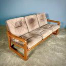 Three Seater Sofa Teak Brown Leather By Poul Jeppesen For Holstebro Møbelfabrik Danish Mid Century Vintage Retro MCM