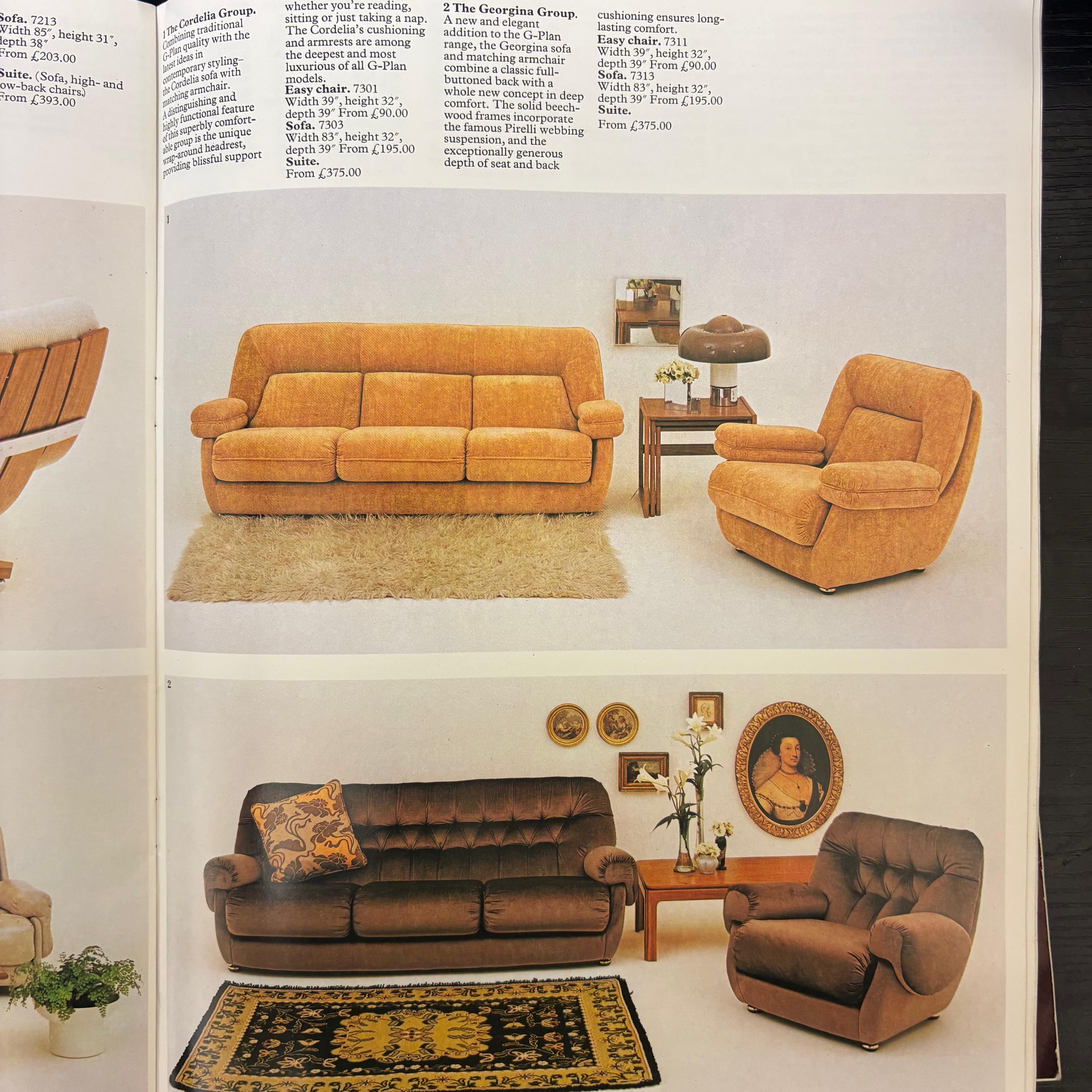 SOLD Mid Century G Plan Georgina Yellow Three Seater Sofa & Matching Pair Of Armchairs Yellow Velvet Vintage Retro MCM