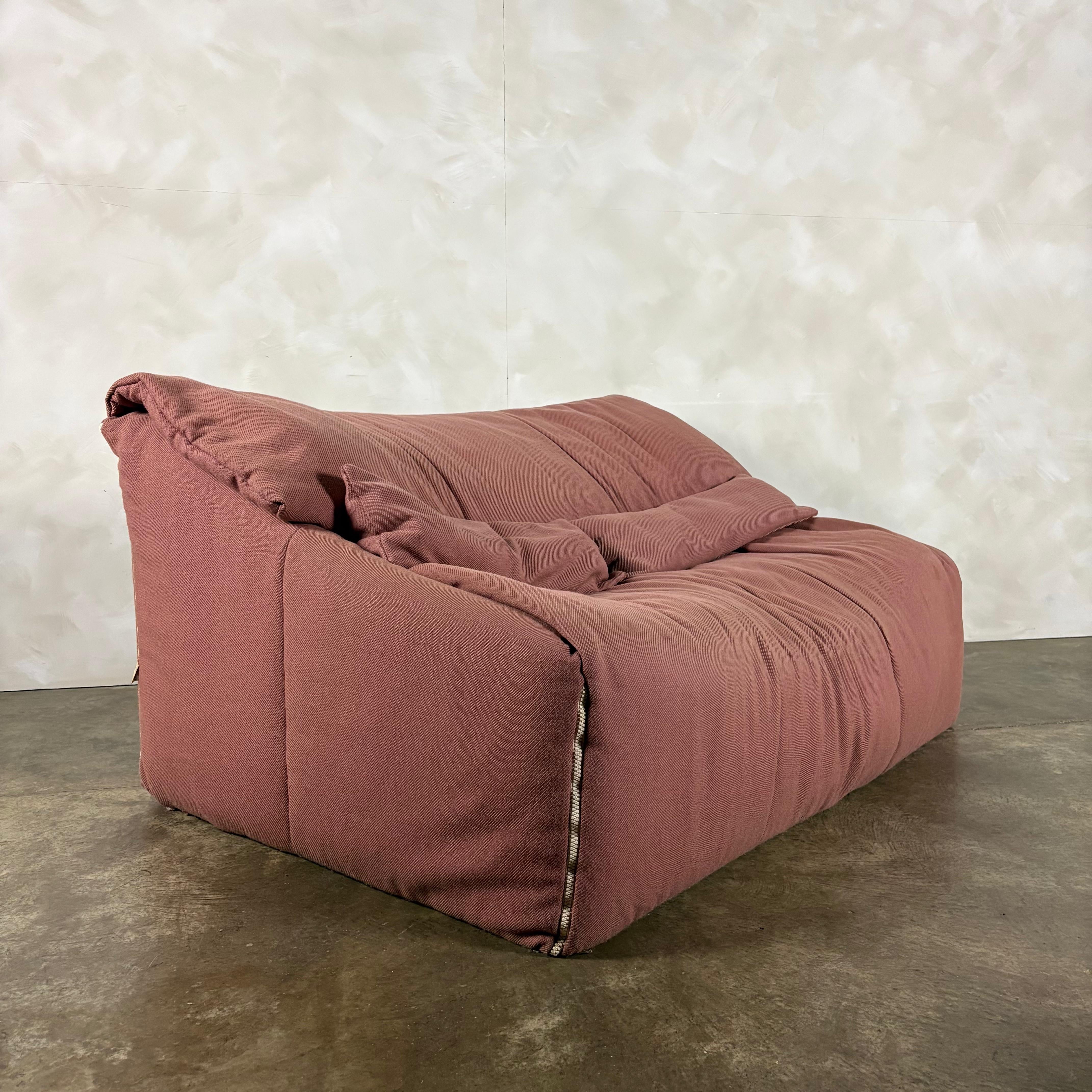 Pink Two Seater Sofa, Armchair & Footstool Annie Hiéronimus Ligne Roset 1980 Post Modern Cinna Mid Century Vintage Retro MCM