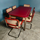 SOLD Six Red Marcel Breuer Cesca Dining Chairs & Matching Table Mid Century Vintage Retro MCM