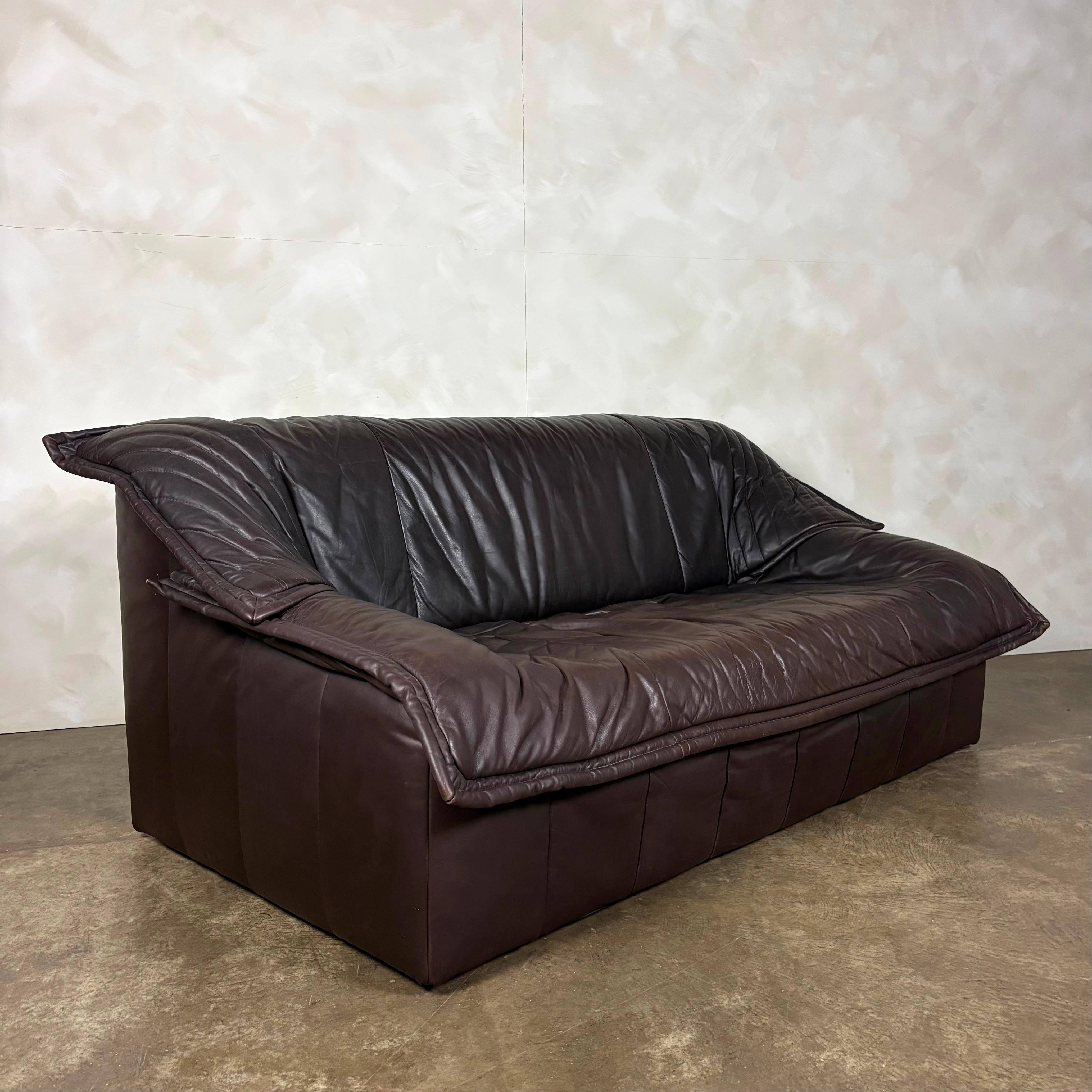 Dark Brown Italian Post Modern Leather Imbottiti Wilma Three Seater Sofa Mid Century Vintage Retro MCM