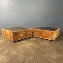 Mid Century Everest Orange Striped Geometric Lounge Suite - Three Seater Sofa, Armchairs & Coffee Tables Vintage Retro MCM