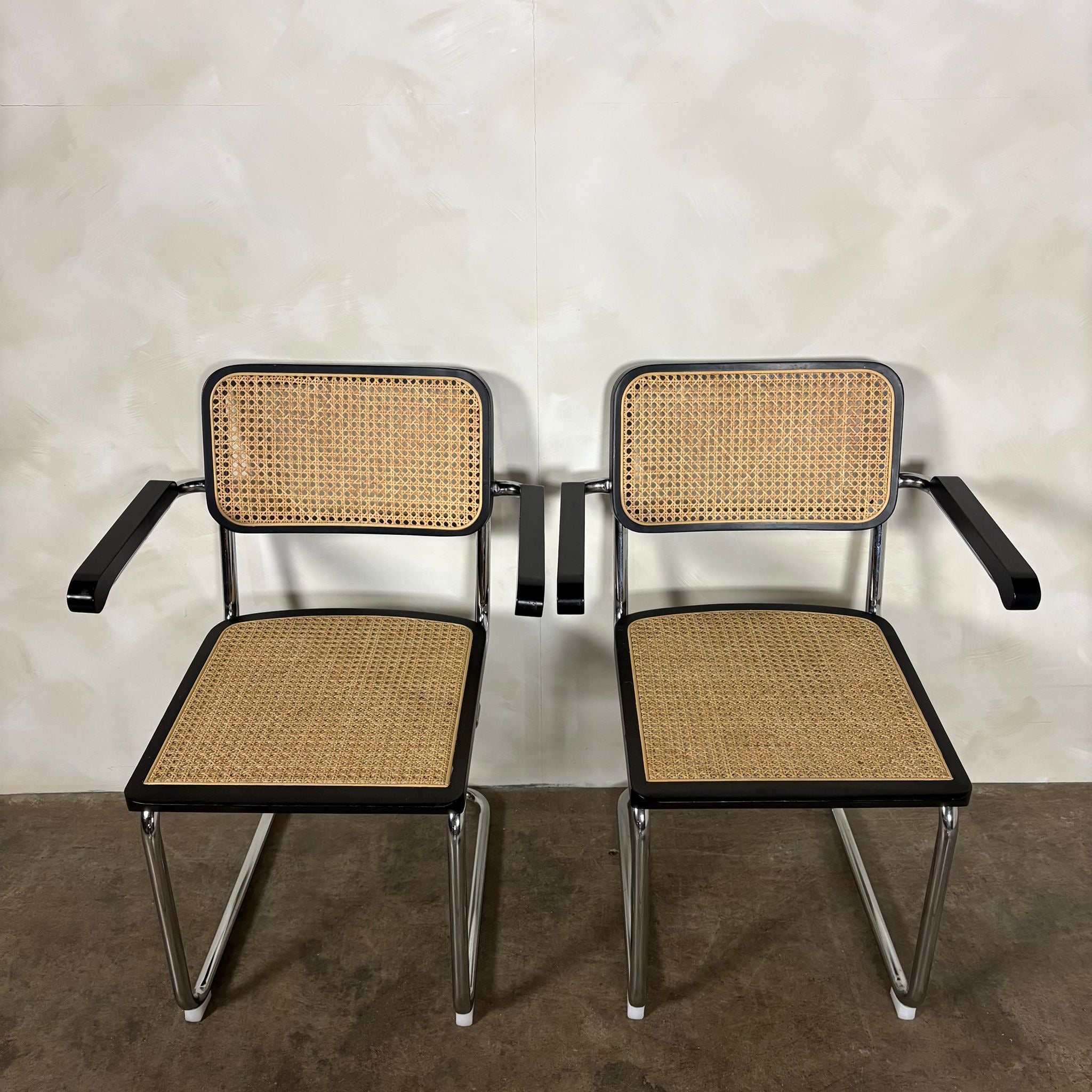 Four Black Cane Rattan Marcel Breuer Cesca Dining Chairs Mid Century Vintage Retro MCM