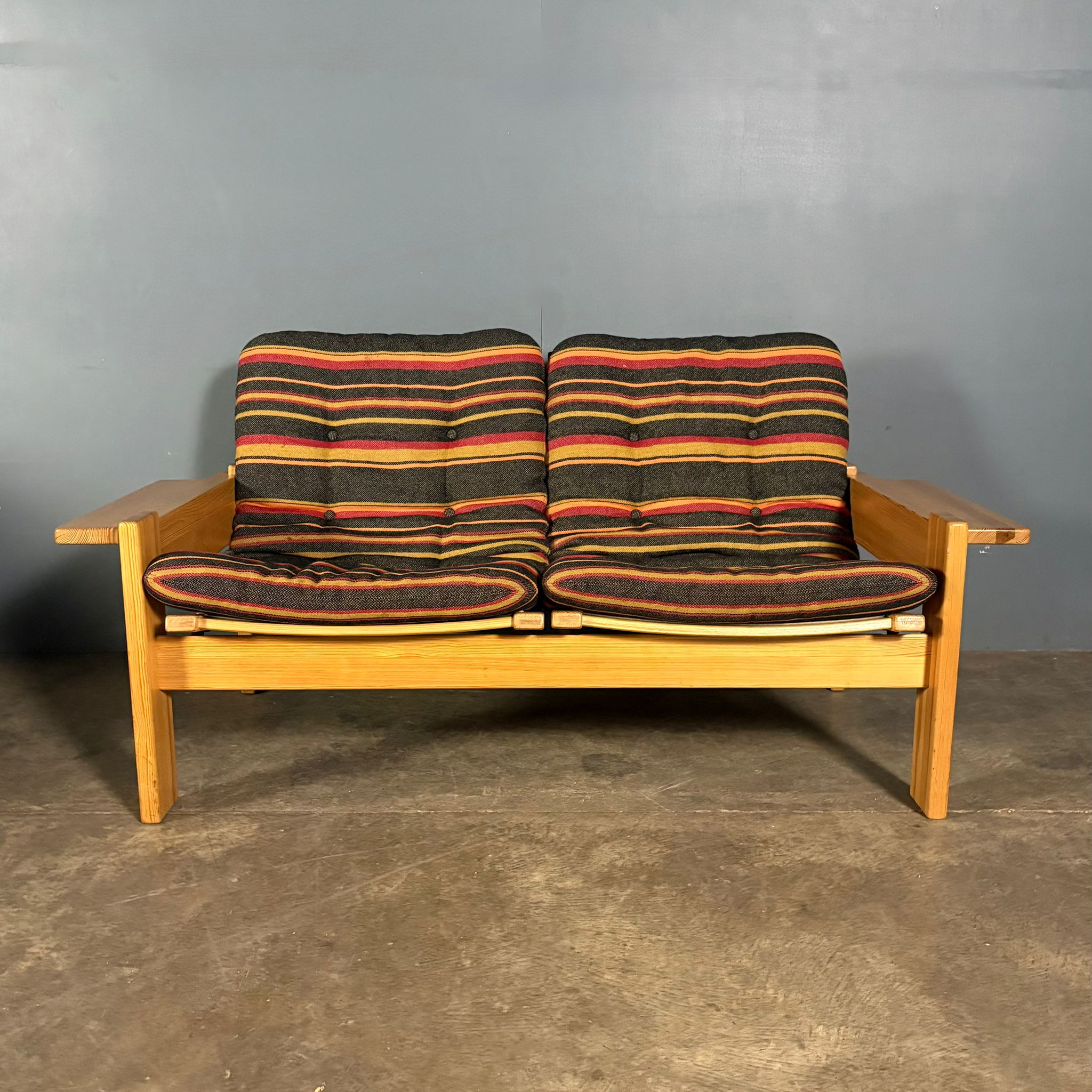 Mid Century Wool Pine Black Two Seater Sofa By Yngve Ekström For Swedese Vintage Retro MCM