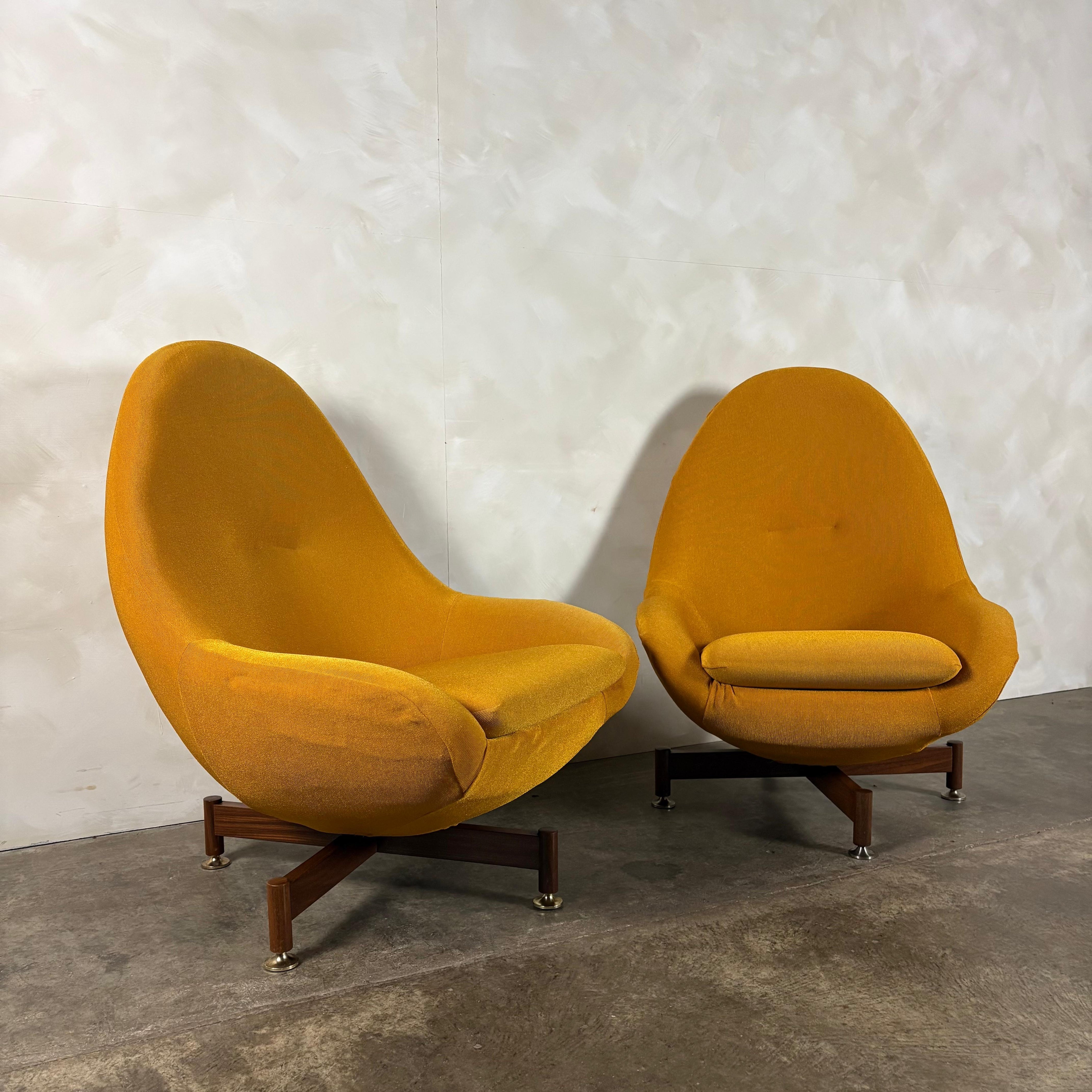 Pair Of Greaves & Thomas Yellow Mustard Egg Swivel Lounge Chairs Mid Century Vintage Retro MCM