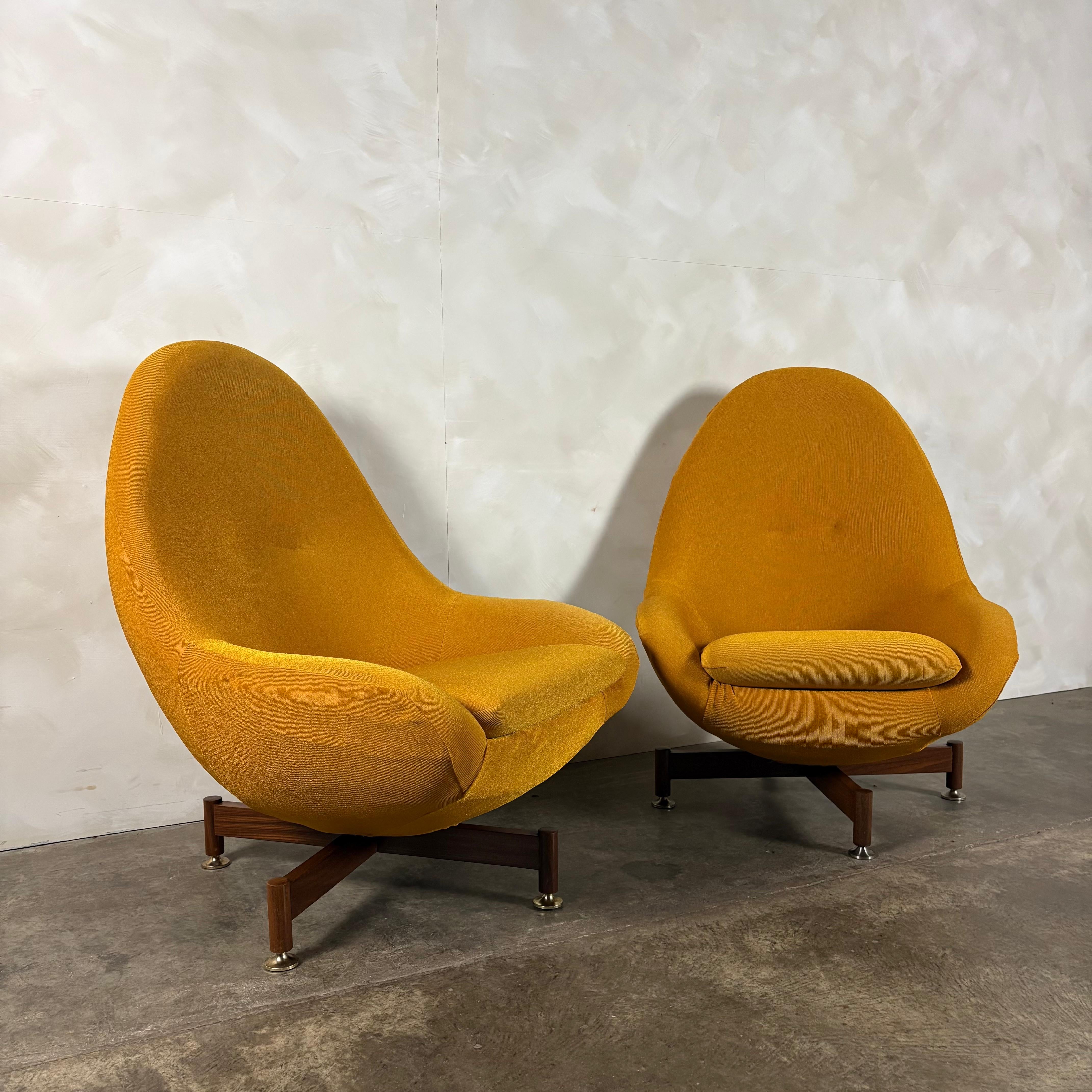 Pair Of Greaves & Thomas Yellow Mustard Egg Swivel Lounge Chairs Mid Century Vintage Retro MCM