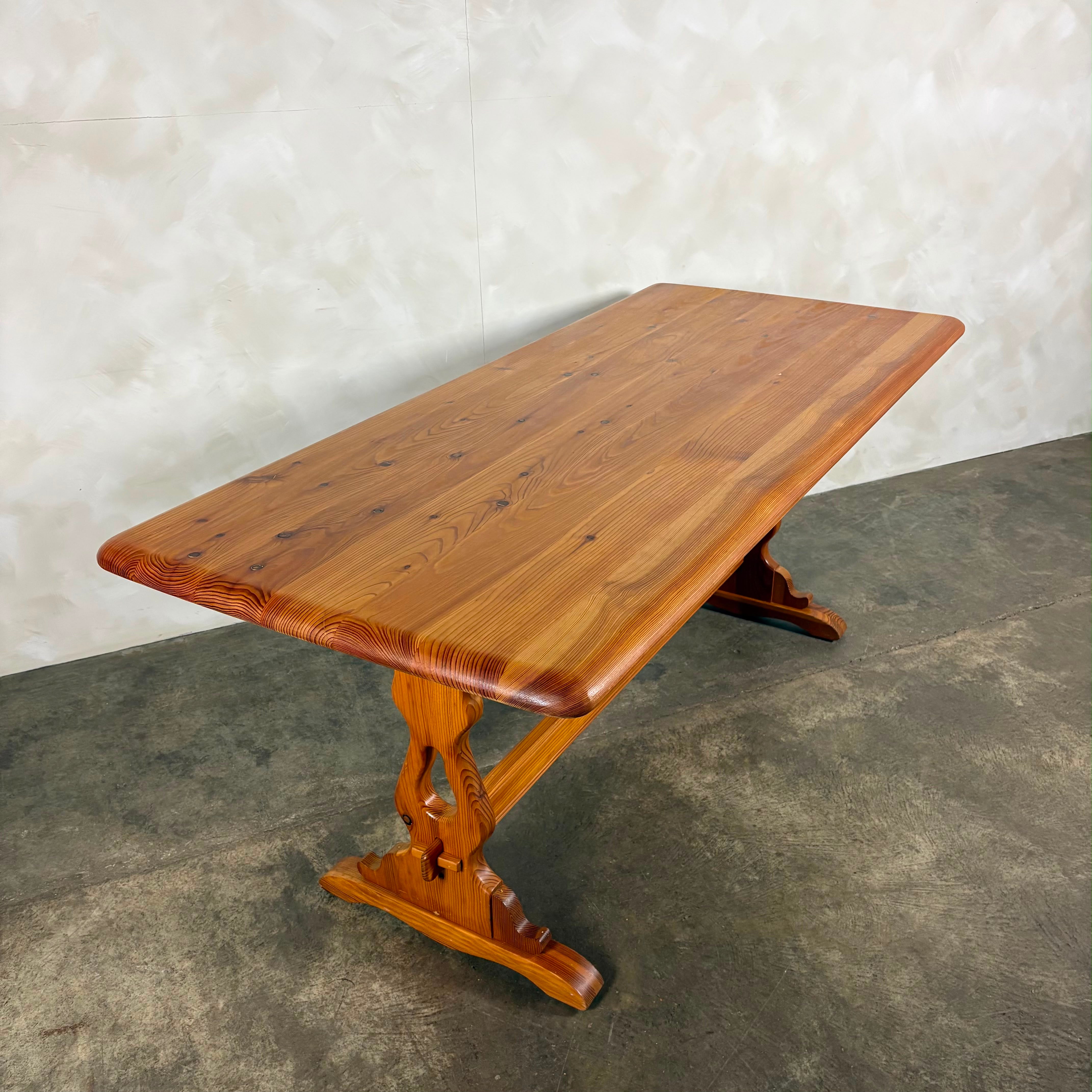 Pine Brutalist Dining Table Confectionery Kitchen Trestle Mid Century Vintage Retro MCM