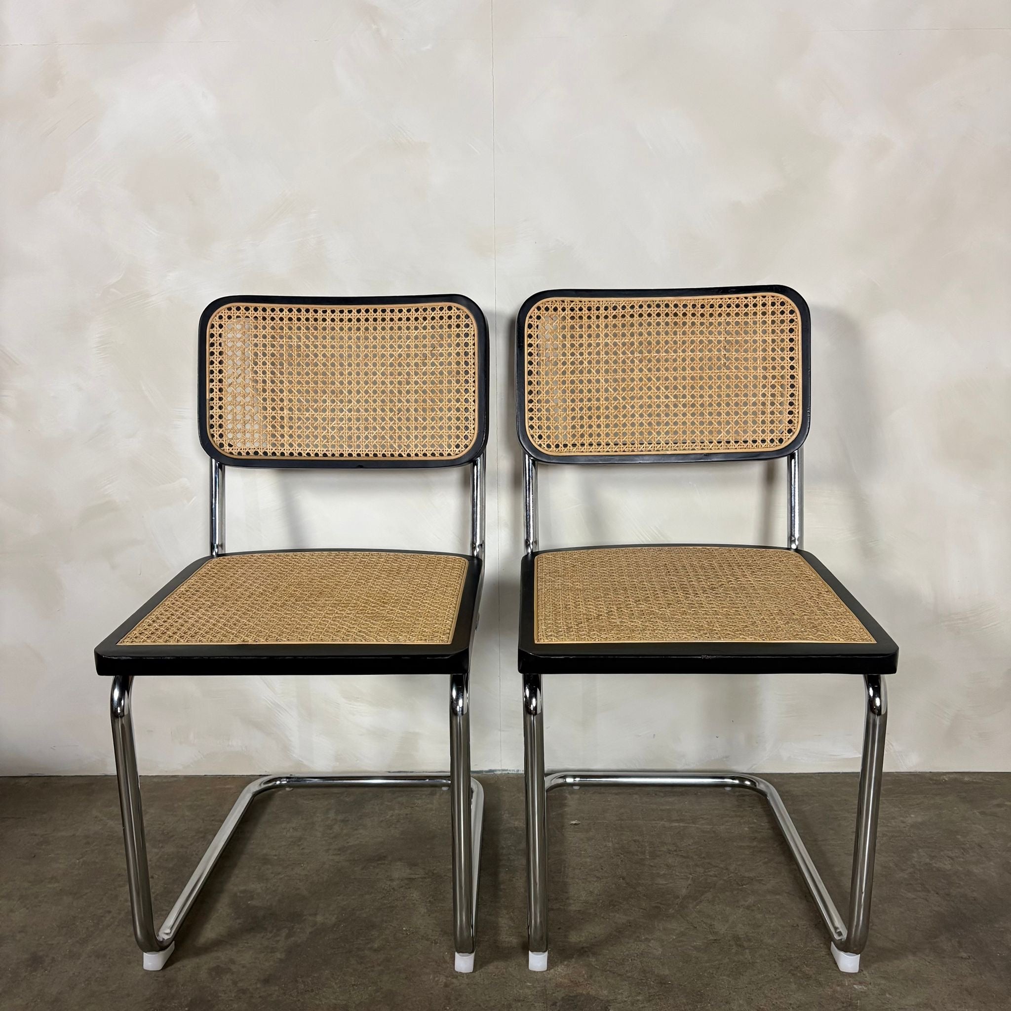 Four Black Cane Rattan Marcel Breuer Cesca Dining Chairs Mid Century Vintage Retro MCM