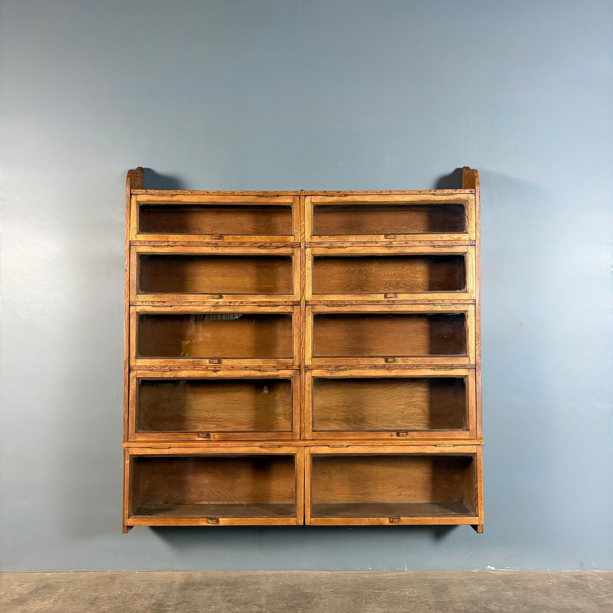 SOLD Antique Oak Haberdashery Wall Hung Ten Door Glass Fronted Cabinet/Bookcase