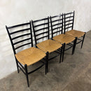 Set Of Four Italian Gio Ponti Style Ebonised Black Ladderback Dining Chairs Mid Century Vintage Retro MCM