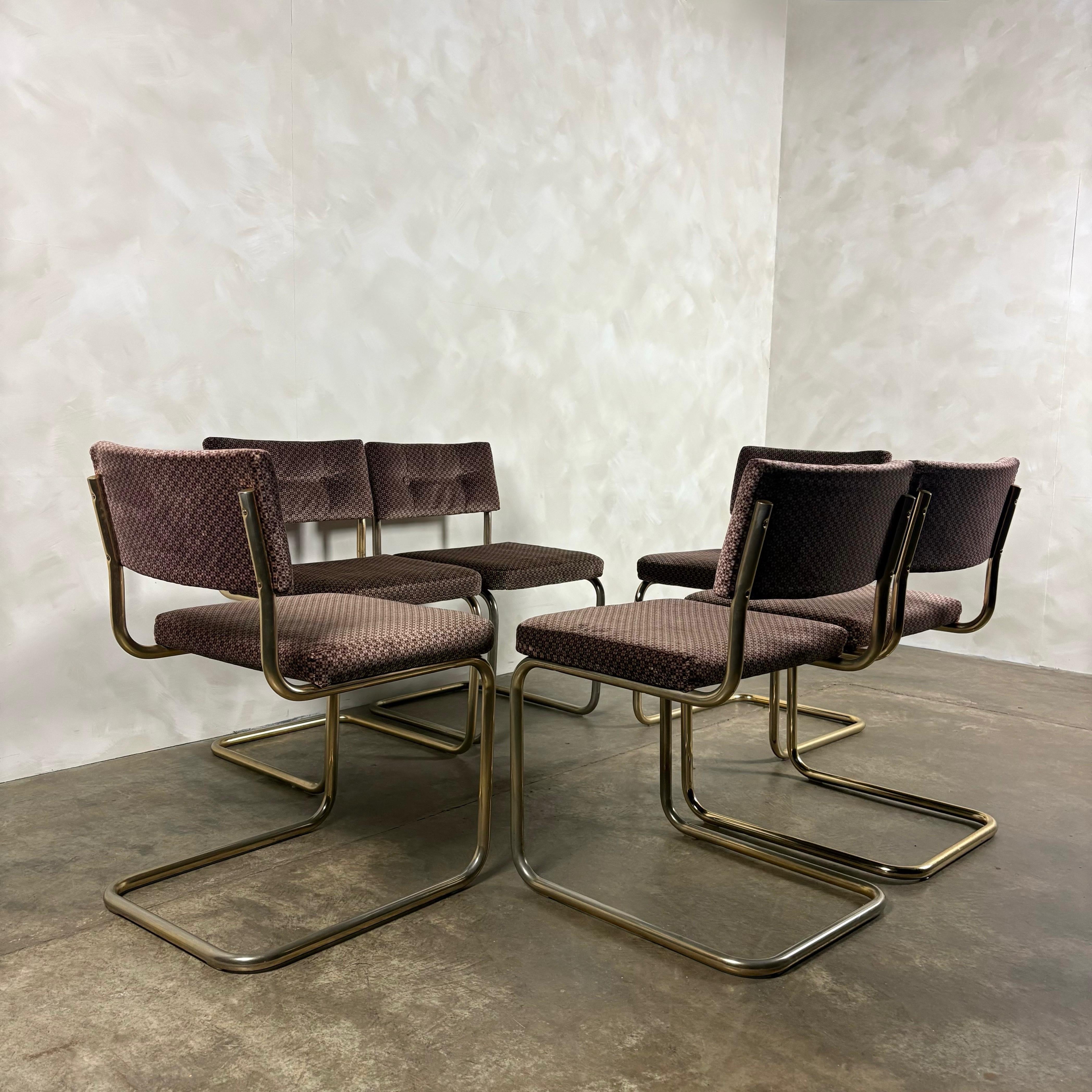 Six Marcel Breuer Cesca Brass Dining Chairs Mid Century Vintage Retro MCM