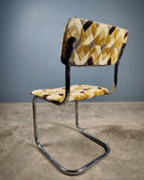 SOLD 6 x Chrome Cantilever Retro Geometric Fabric Dining Chairs Mid Century Vintage MCM