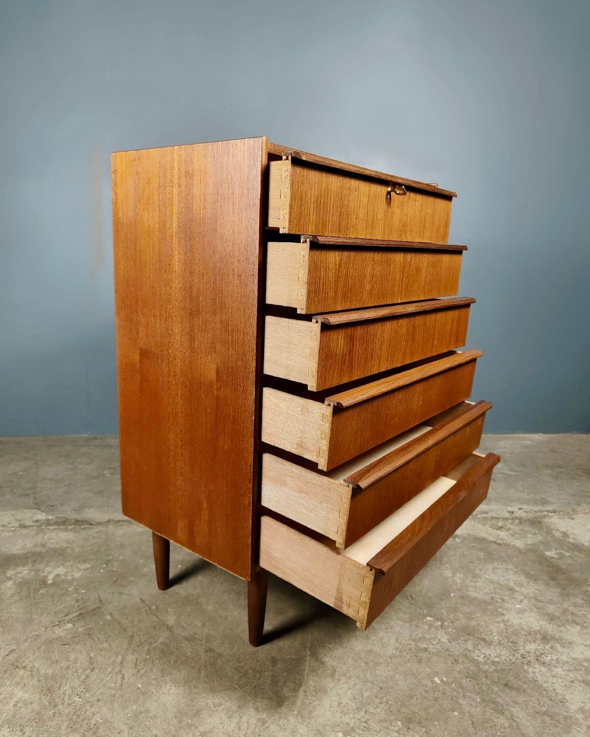 SOLD Mid Century Teak Tall Boy Chest Of Drawers By Hanjberg Møbelfabrik