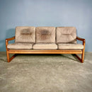 Three Seater Sofa Teak Brown Leather By Poul Jeppesen For Holstebro Møbelfabrik Danish Mid Century Vintage Retro MCM