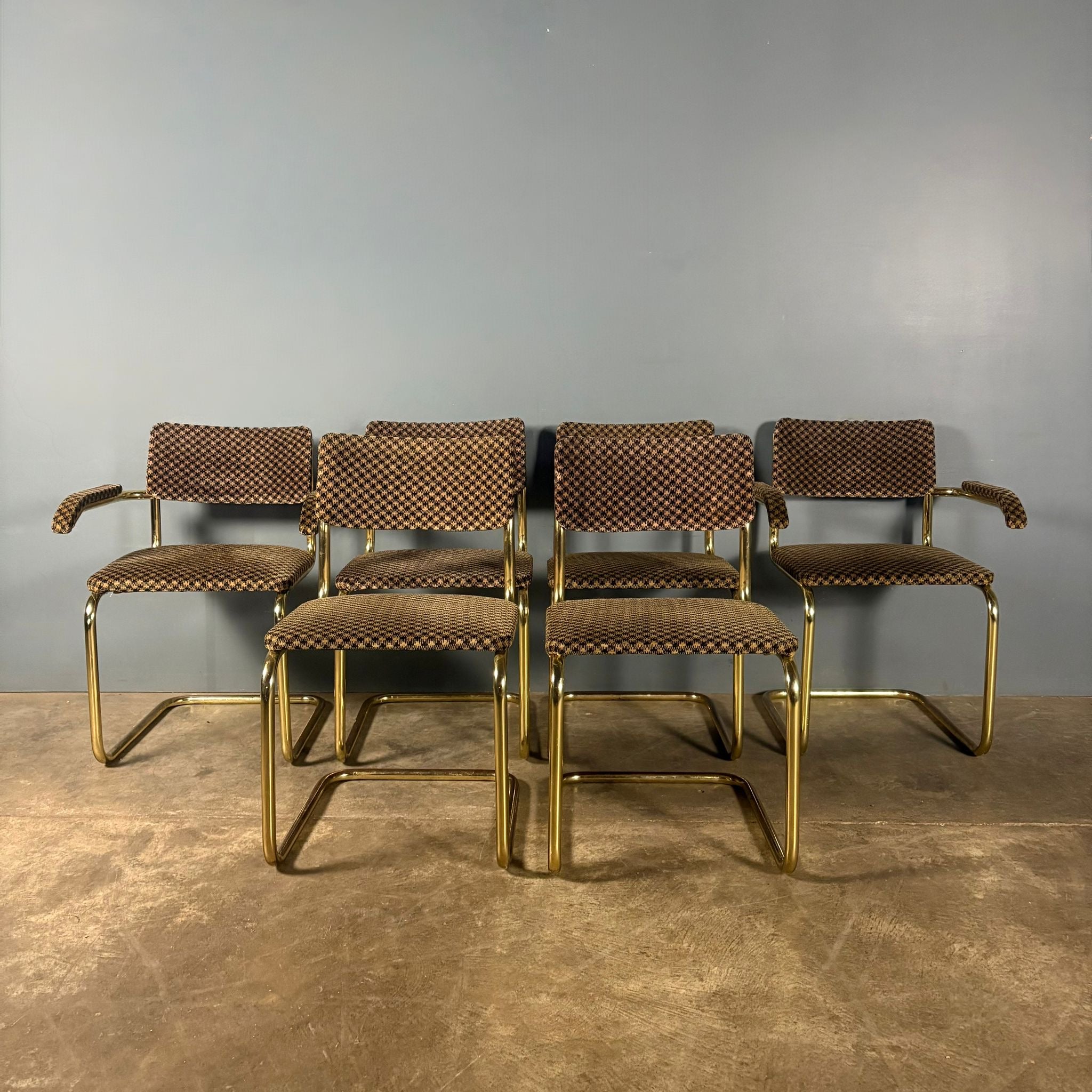Six Marcel Breuer Cesca Brass Dining Chairs Mid Century Vintage Retro MCM
