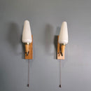 SOLD Pair Of Teak Brass Glass 1960s Wall Lights Mid Century Vintage Retro MCM