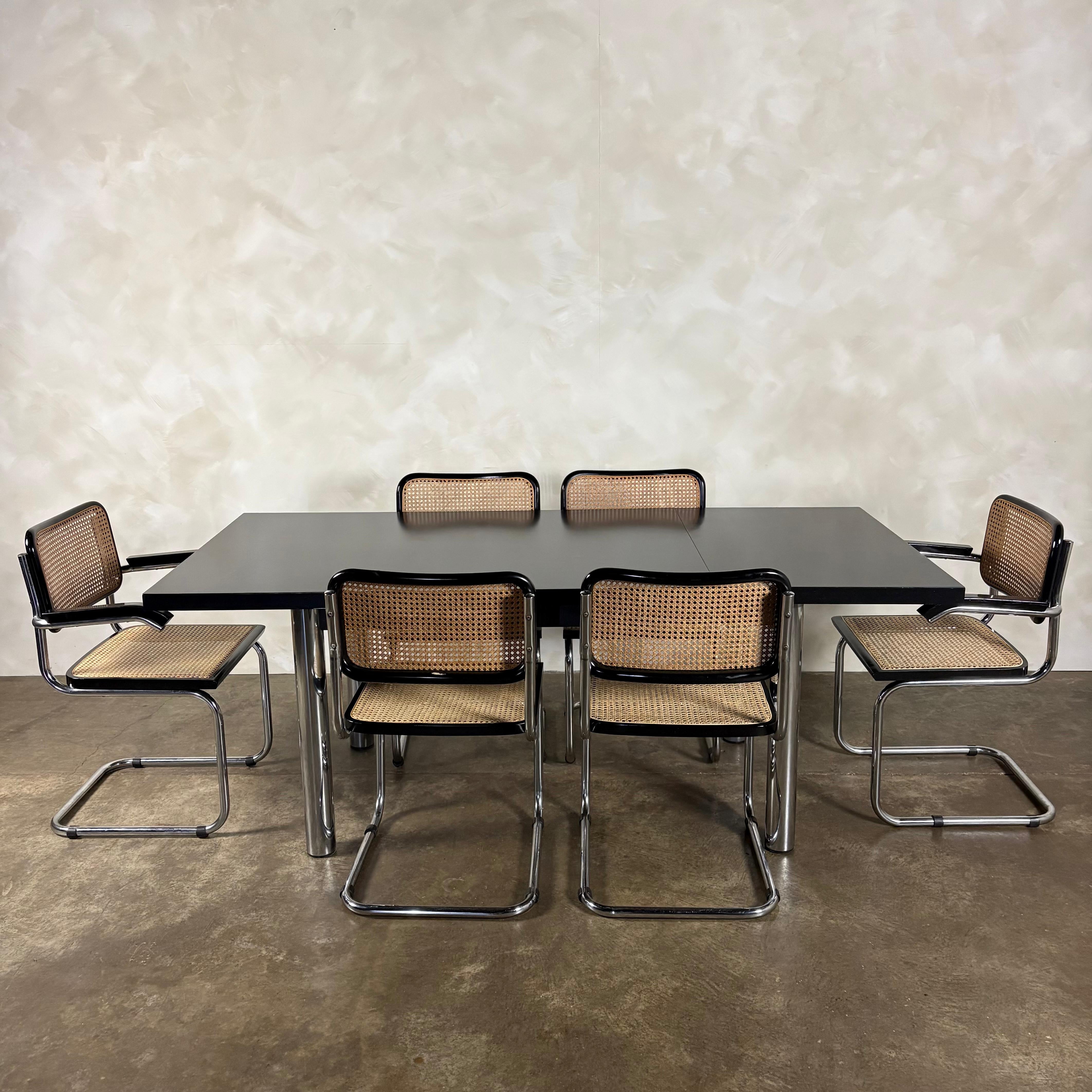 Six Black Marcel Breuer Cesca Bauhaus Dining Chairs With Matching Extending Dining Table Mid Century Vintage Retro MCM