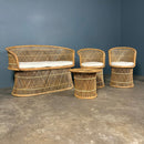 SOLD Mid Century Rattan Bamboo Two Seater Sofa, Pair Of Armchairs & Table Vintage Retro MCM