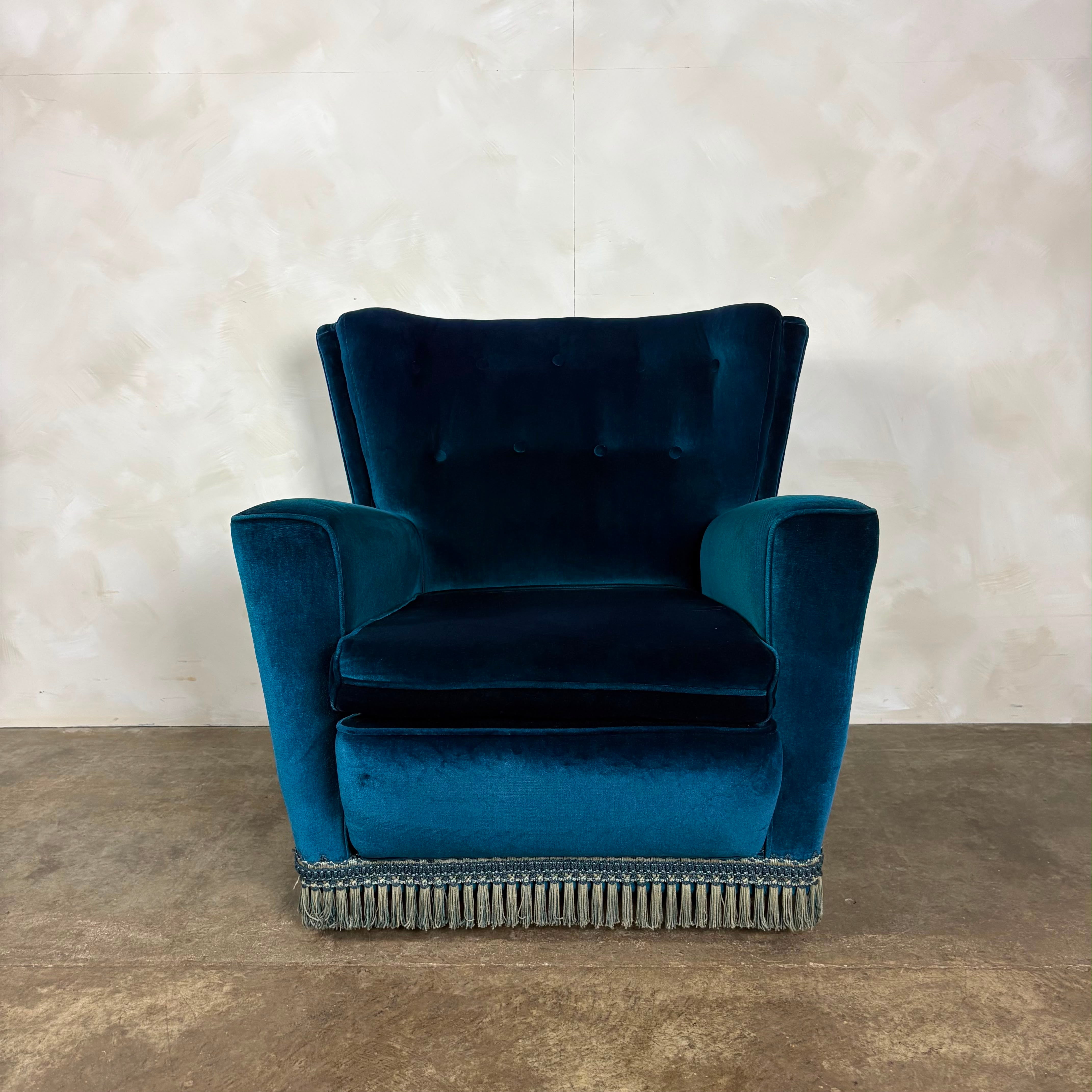 Mid Century Pair Of His & Her Blue Armchairs Vintage Retro MCM