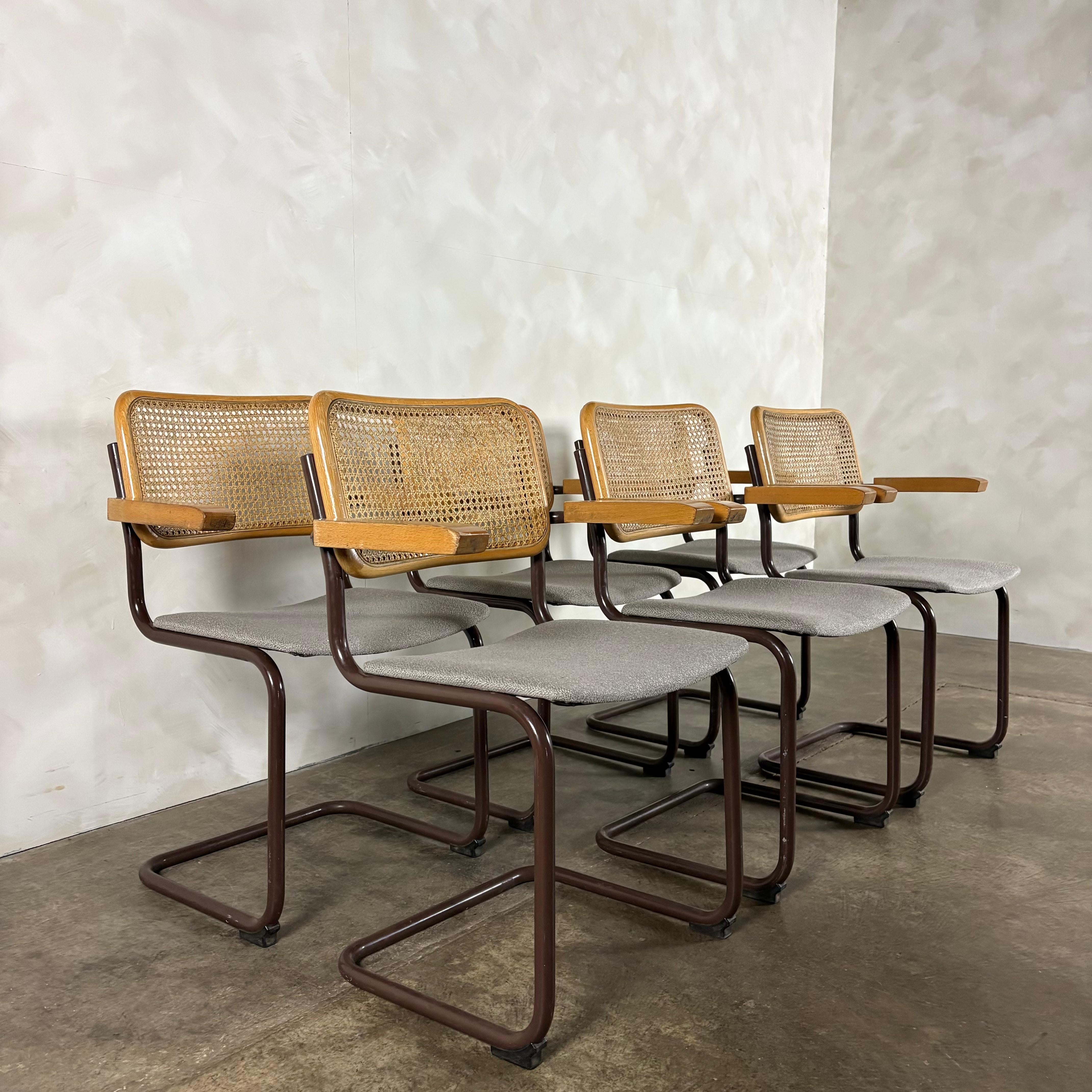 Six Brown Cesca Cane Rattan Marcel Breuer Dining Chairs Mid Century Vintage Retro MCM