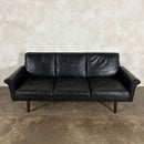 Black Leather Three Seater Sofa Danish 1960s Mid Century Vintage Retro MCM