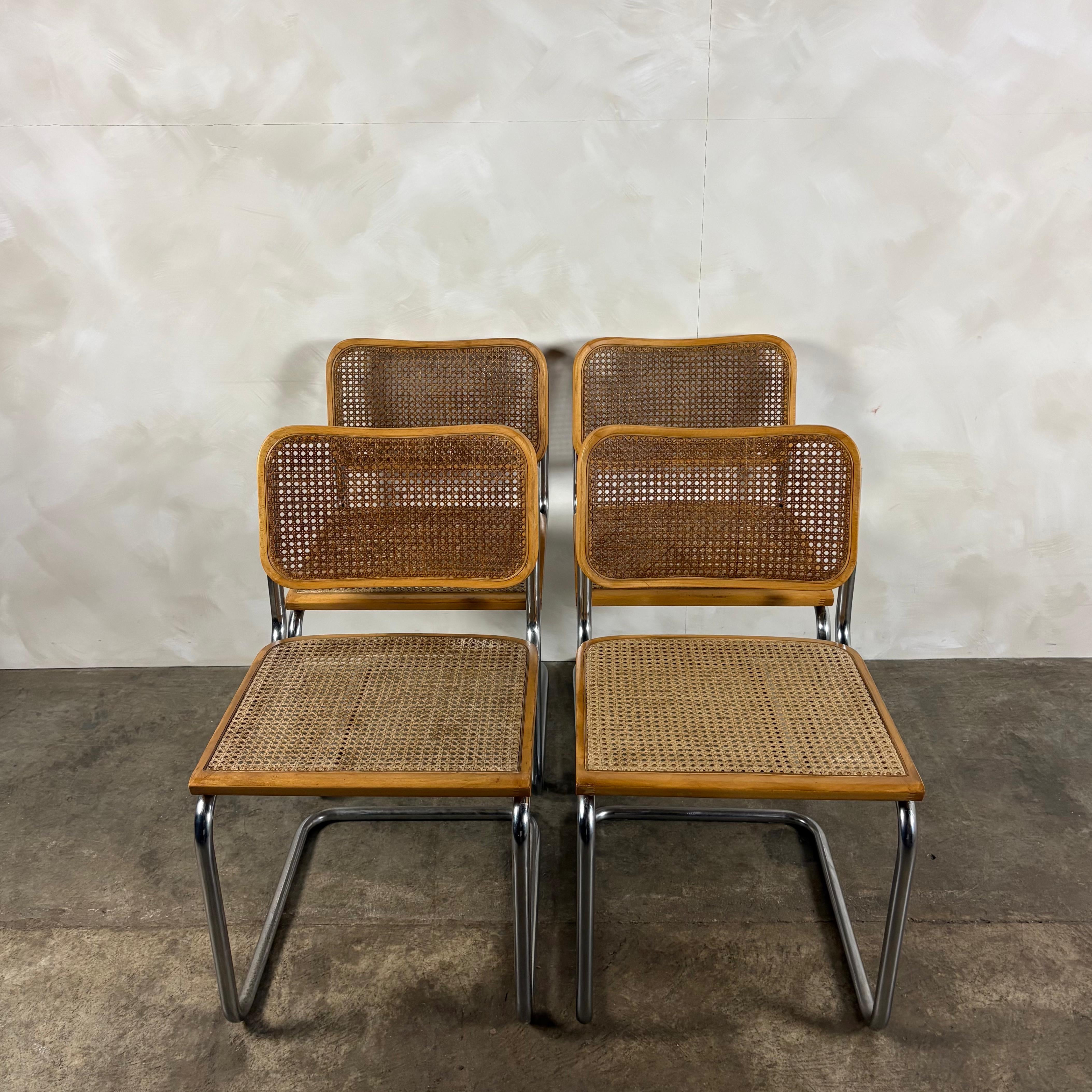 Four Marcel Breuer Cesca Brass Dining Chairs Mid Century Vintage Retro MCM