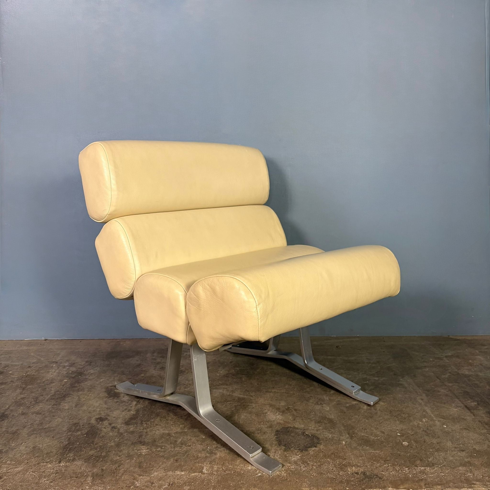 SOLD William Plunkett Kingston Cream Ivory Leather Lounge Chair Mid Century Vintage Retro MCM