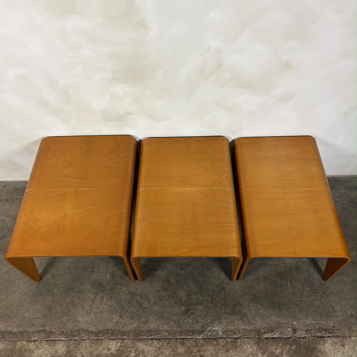 Marcel Breuer For Isokon Set Of Three Bent Beech Plywood Nesting Tables 1960s Mid Century Vintage Retro MCM