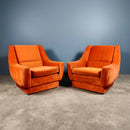 SOLD Mid Century Orange Coral Velvet Pair Of Armchairs Vintage Retro MCM