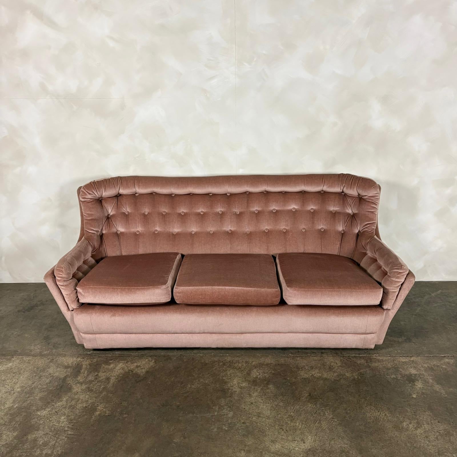 Mid Century Three Seater Sofa Blush Pink Vintage Retro MCM