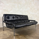 Mid Century Pieff Alpha Black Leather Three Seater Sofa With Matching Lounge Chair Vintage Retro MCM